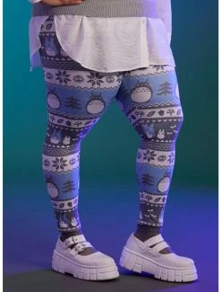 Best Pirce 👍 Her Universe Studio Ghibli My Neighbor Totoro Holiday Fair Isle Leggings Plus Size 🤩